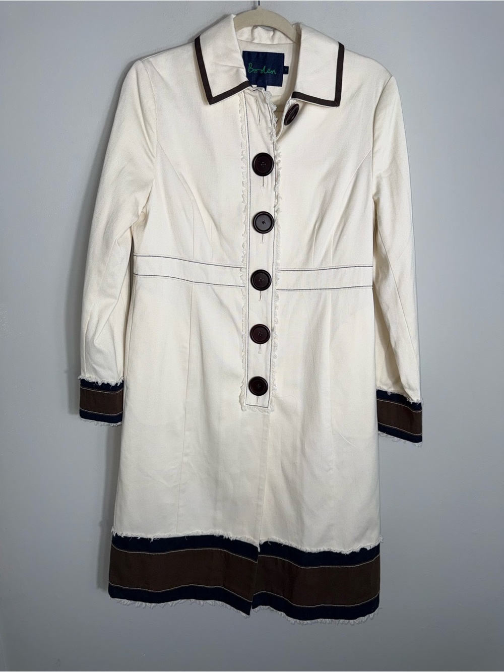 Boden Women's Cotton Trench Coat-Ivory Brown-Size 12